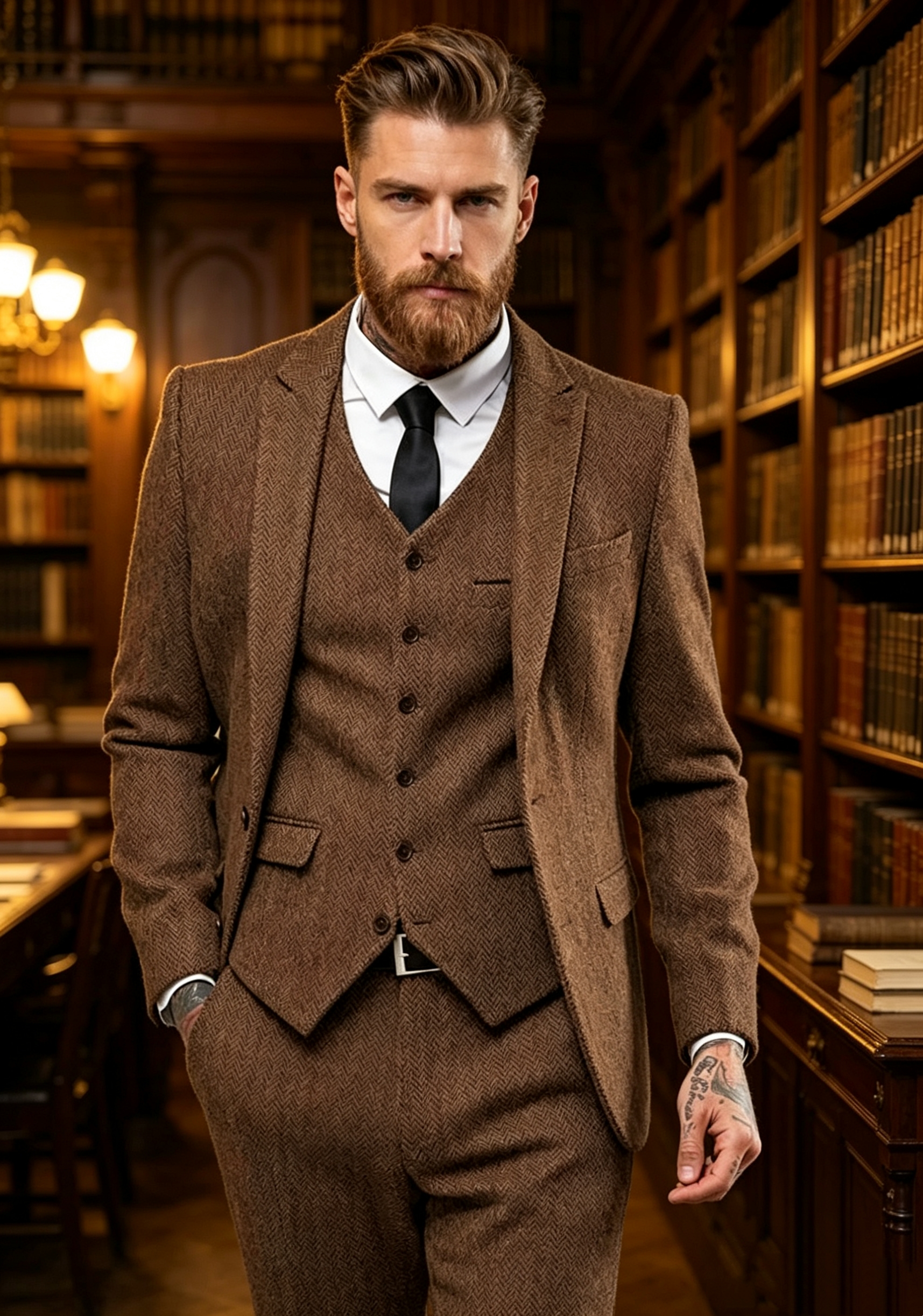 Wool Suit Jacket - Dark Brown Wool Tweed Winter Suit