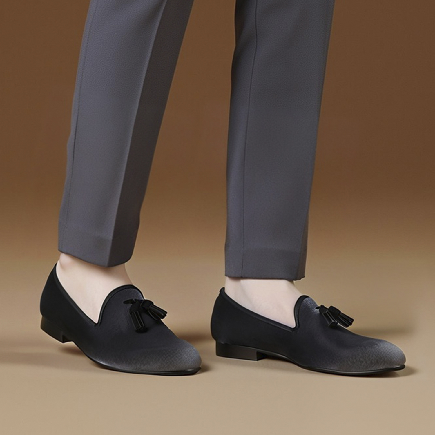 Men'S Formal Wear In Wedding - Piergitar High-Quality Gray Velvet Men's Loafers