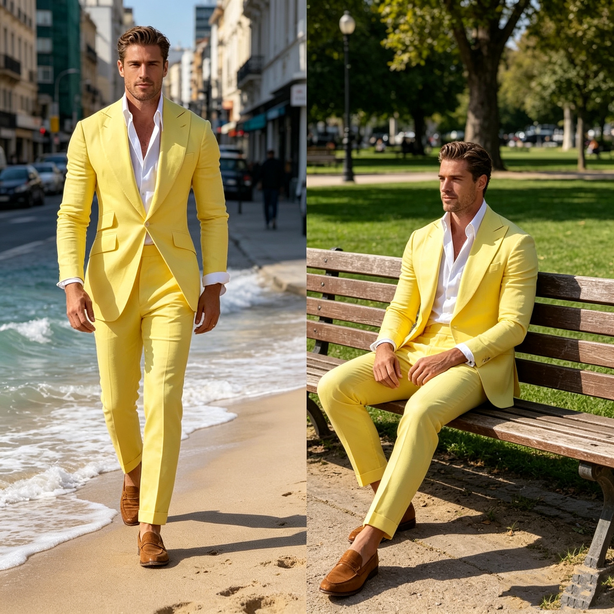 Slim Fit Yellow Men's 2-Piece  - đánh giá và giá Men'S Formal Wear For A Wedding