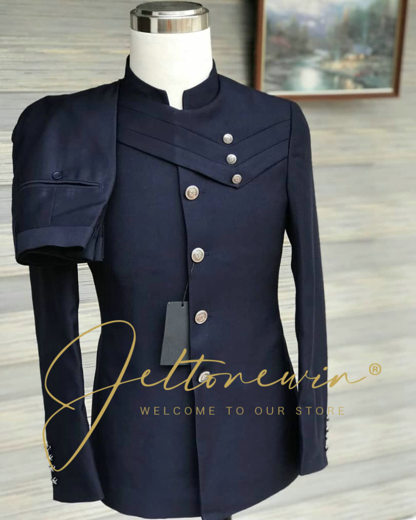 Men's Navy Blue Suit Set with  - đánh giá và giá Men'S Formal Wear In Wedding