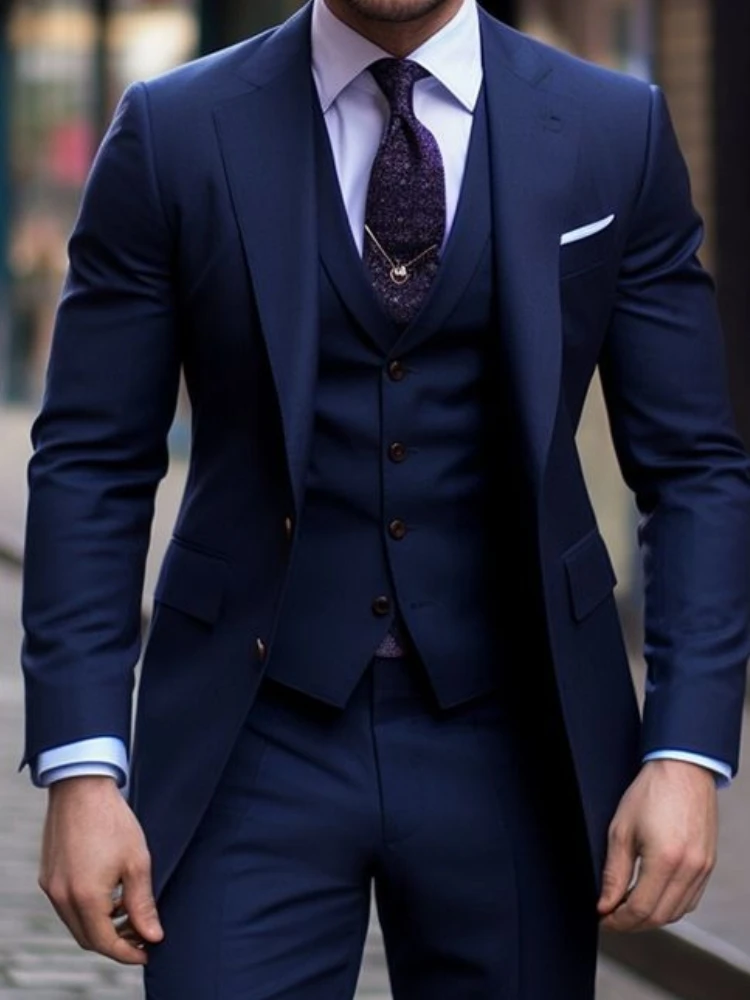 Navy Blue 3 Pieces Casual Male - đánh giá và giá Men'S Formal Wear In Wedding