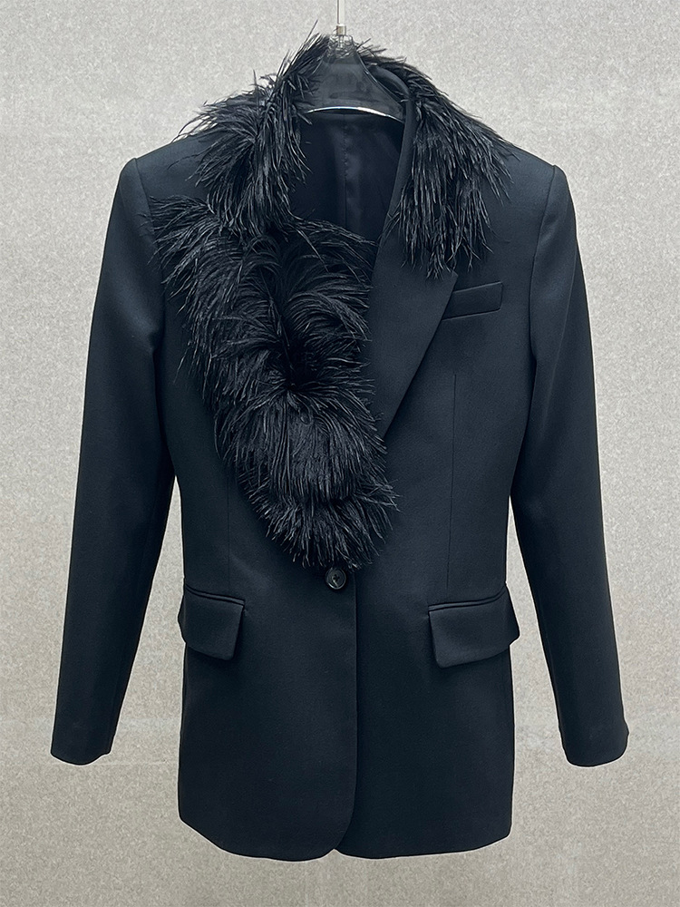 Ostrich fur collar suit jacket - đánh giá và giá Wool Suit Jacket