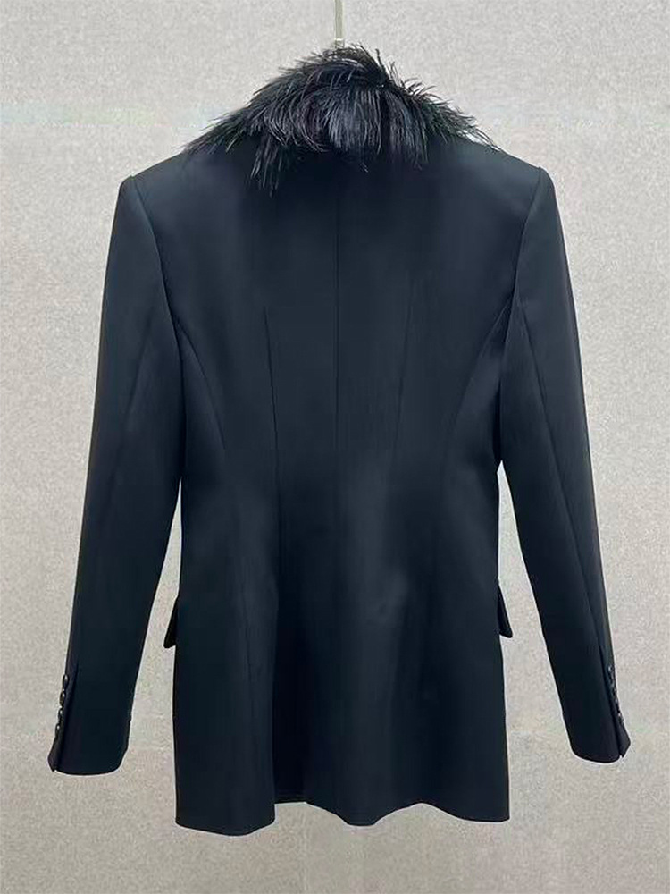 Ostrich fur collar suit jacket - đánh giá và giá Wool Suit Jacket