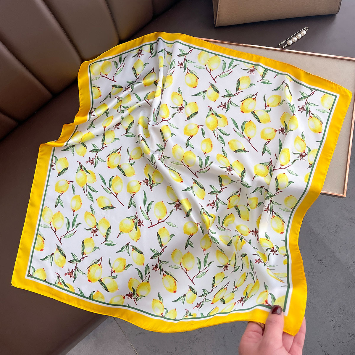 2025 New Yellow Lemon Print Sq - đánh giá và giá Silk Tie Woven